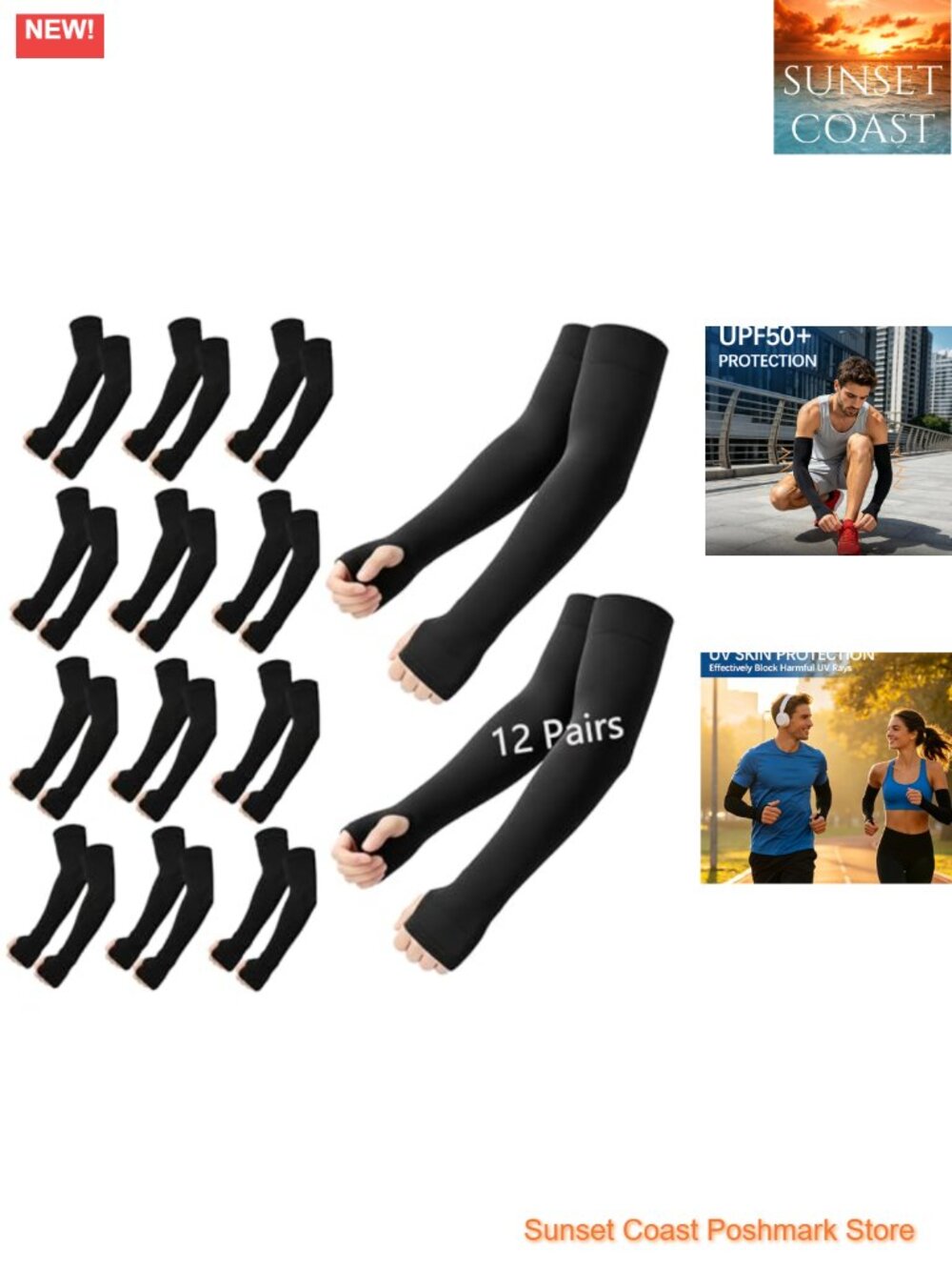 12 Pairs Compression Arm Sleeves with Thumb Hole, UV Protection UPF 50+,